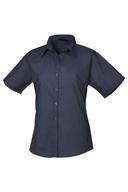 Premier Short Sleeve Poplin Blouse / Plain Work Shirt Navy 14