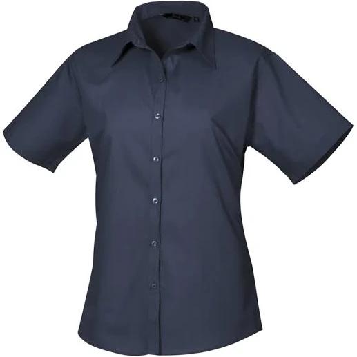 Premier Short Sleeve Poplin Blouse / Plain Work Shirt Navy 18