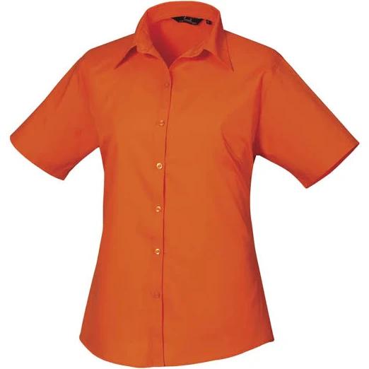 Premier Short Sleeve Poplin Blouse / Plain Work Shirt Orange 22