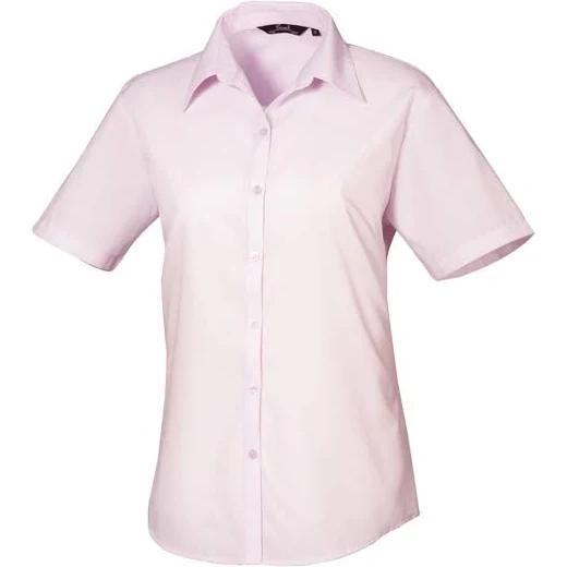 Premier Short Sleeve Poplin Blouse / Plain Work Shirt Pink 18
