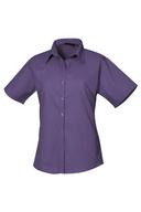 Premier Short Sleeve Poplin Blouse / Plain Work Shirt Purple 10
