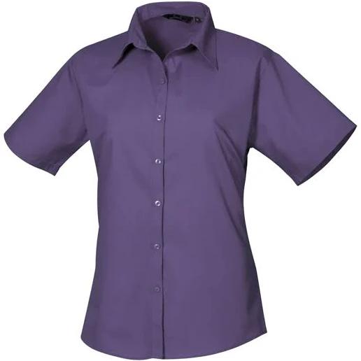 Premier Short Sleeve Poplin Blouse / Plain Work Shirt Purple 10