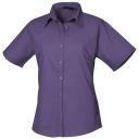 Premier Short Sleeve Poplin Blouse / Plain Work Shirt Purple 14