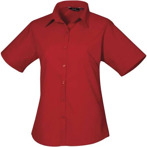 Premier Short Sleeve Poplin Blouse / Plain Work Shirt Red 8