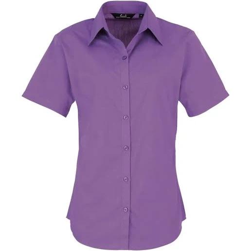 Premier Short Sleeve Poplin Blouse / Plain Work Shirt Rich Violet 26