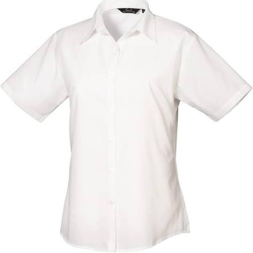 Premier Short Sleeve Poplin Blouse / Plain Work Shirt White 12