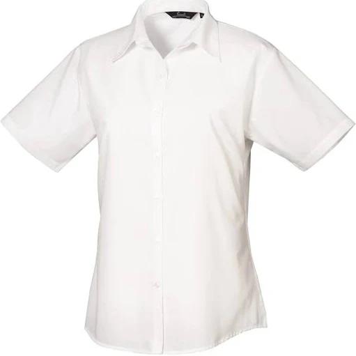 Premier Short Sleeve Poplin Blouse / Plain Work Shirt White 18