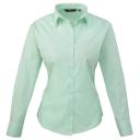Premier Womens/Ladies Poplin Long Sleeve Blouse / Plain Work Shirt Aqua Work Shirt