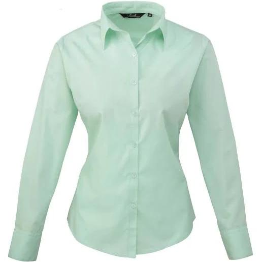 Premier Womens/Ladies Poplin Long Sleeve Blouse / Plain Work Shirt Aqua Work Shirt
