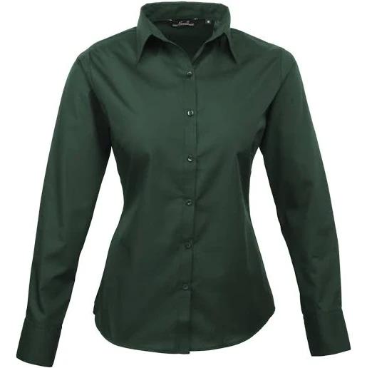 Premier Womens/Ladies Poplin Long Sleeve Blouse / Plain Work Shirt Bottle 12