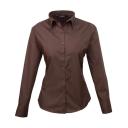 Premier Womens/Ladies Poplin Long Sleeve Blouse / Plain Work Shirt Brown 16