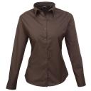 Premier Womens/Ladies Poplin Long Sleeve Blouse / Plain Work Shirt Brown 16