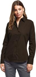 Premier Womens/Ladies Poplin Long Sleeve Blouse / Plain Work Shirt Brown 26