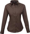 Premier Womens/Ladies Poplin Long Sleeve Blouse / Plain Work Shirt Brown 26