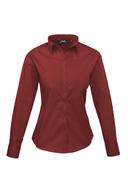 Premier Womens/Ladies Poplin Long Sleeve Blouse / Plain Work Shirt Burgundy 14