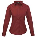 Premier Womens/Ladies Poplin Long Sleeve Blouse / Plain Work Shirt Burgundy 14