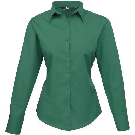 Premier Womens/Ladies Poplin Long Sleeve Blouse / Plain Work Shirt Emerald 12