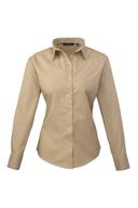 Premier Womens/Ladies Poplin Long Sleeve Blouse / Plain Work Shirt Khaki 24