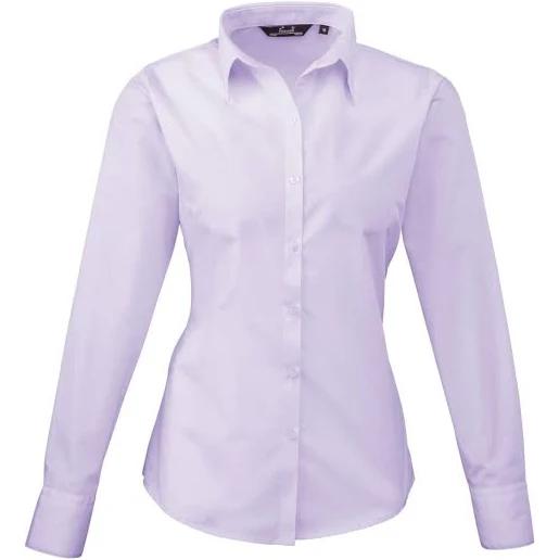 Premier Womens/Ladies Poplin Long Sleeve Blouse / Plain Work Shirt Lilac 12