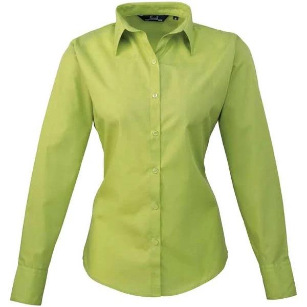 Premier Womens/Ladies Poplin Long Sleeve Blouse / Plain Work Shirt Lime 18
