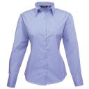 Premier Womens/Ladies Poplin Long Sleeve Blouse / Plain Work Shirt Mid Blue 10