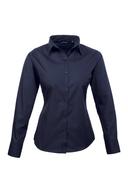 Premier Womens/Ladies Poplin Long Sleeve Blouse / Plain Work Shirt Navy 22