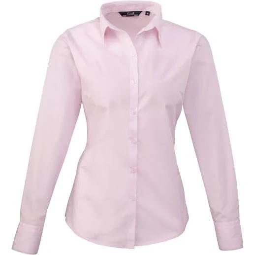 Premier Womens/Ladies Poplin Long Sleeve Blouse / Plain Work Shirt Pink Work Shirt