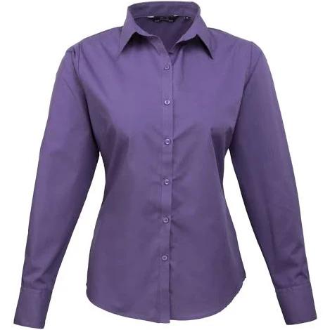Premier Womens/Ladies Poplin Long Sleeve Blouse / Plain Work Shirt Purple 14