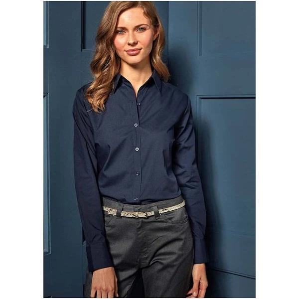 Premier Womens/Ladies Poplin Long Sleeve Blouse / Plain Work Shirt Purple 24