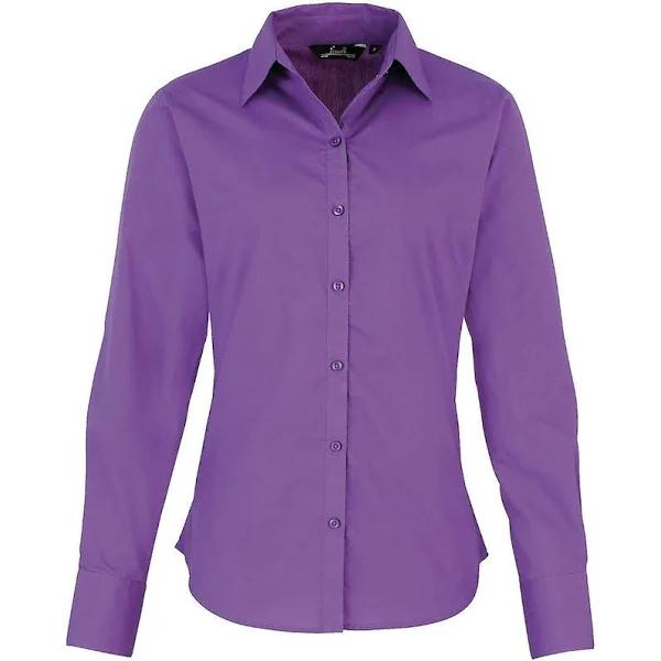 Premier Womens/Ladies Poplin Long Sleeve Blouse / Plain Work Shirt Rich Violet 8