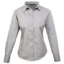 Premier Womens/Ladies Poplin Long Sleeve Blouse / Plain Work Shirt Silver 20