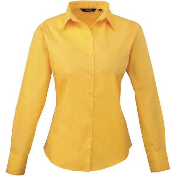 Premier Womens/Ladies Poplin Long Sleeve Blouse / Plain Work Shirt Sunflower 6
