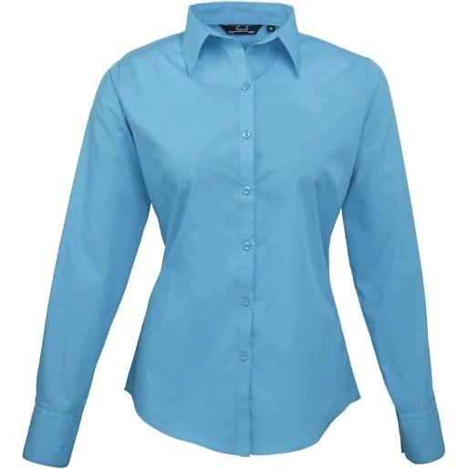 Premier Womens/Ladies Poplin Long Sleeve Blouse / Plain Work Shirt Turquoise 10