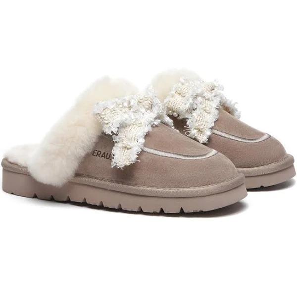 Premium Sheepskin Bow Slipper Women Barbra