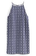 Prussian Blue, Tranquil Geo Racer Neck Jersey Mini Dress Women Boden