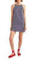 Prussian Blue, Tranquil Geo Racer Neck Jersey Mini Dress Women Boden