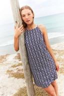 Prussian Blue, Tranquil Geo Racer Neck Jersey Mini Dress Women Boden
