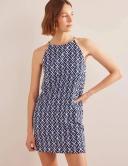 Prussian Blue, Tranquil Geo Racer Neck Jersey Mini Dress Women Boden