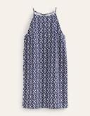 Prussian Blue, Tranquil Geo Racer Neck Jersey Mini Dress Women Boden