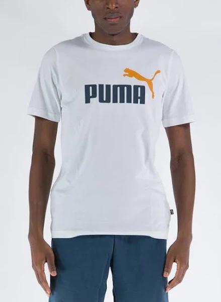 Puma Essentials+ 2 Col Logo Short Sleeve T-Shirt White Black Orange - L