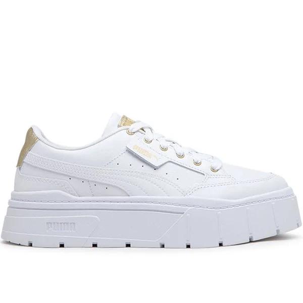 Puma Mayze Stack Sneakers in White and Gold