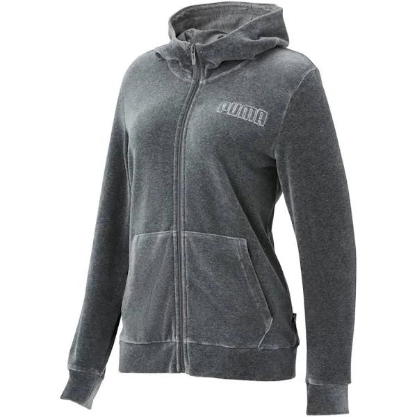 Puma Womens Essentials+ Velour Full Zip Hoodie Grey XL