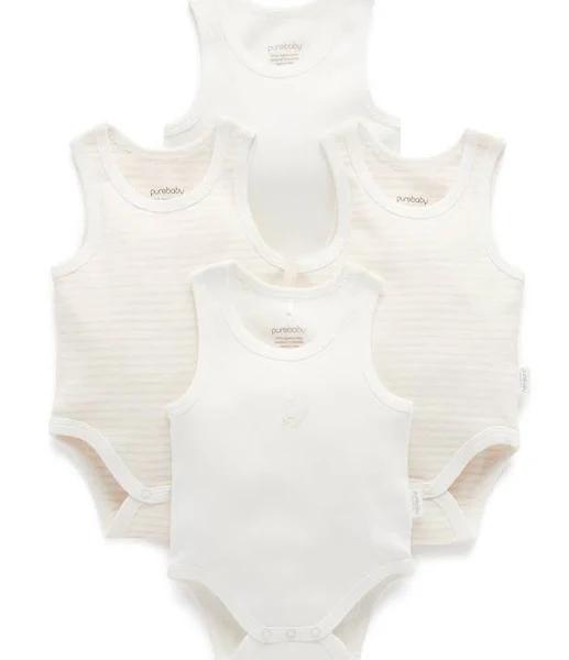 Purebaby 4 Pack Rib Bodysuit