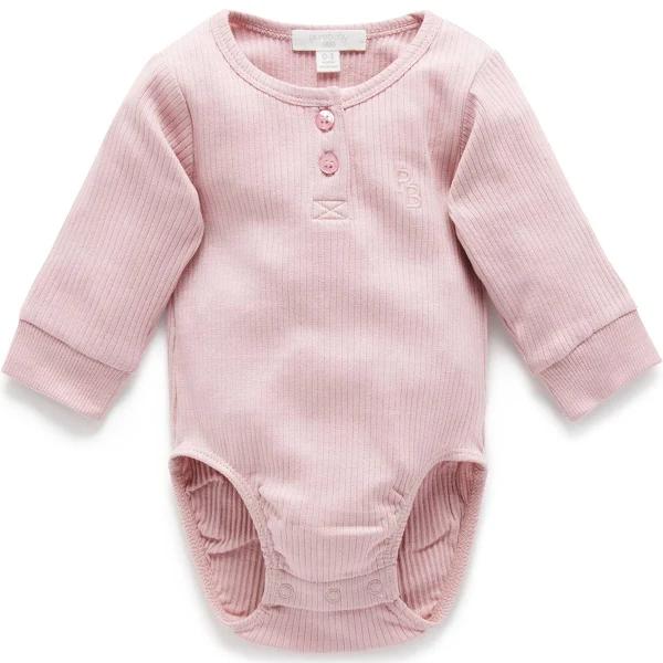 Purebaby Lavender Rib Henley Bodysuit