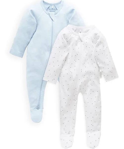 Purebaby Pure B 2 Pack Zip Growsuit - Blue - Newborn