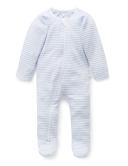 Purebaby Zip Growsuit - Pale Blue Melange Stripe Size 000
