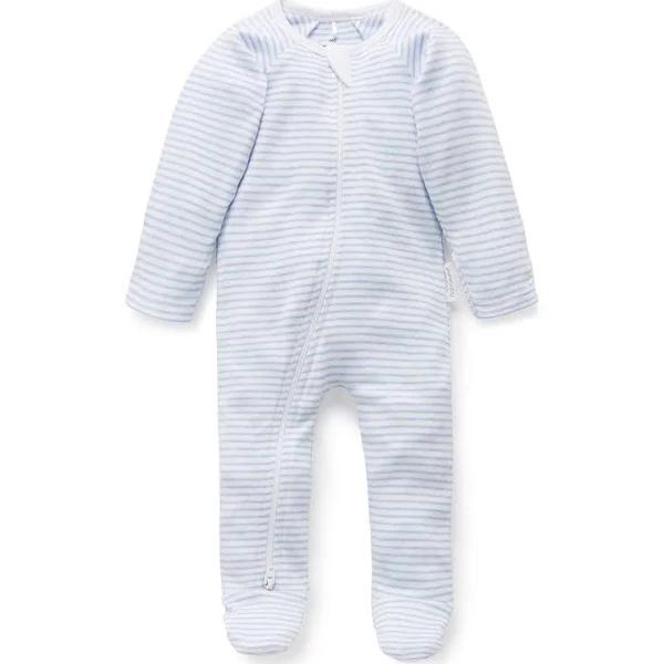 Purebaby Zip Growsuit - Pale Blue Melange Stripe Size 000