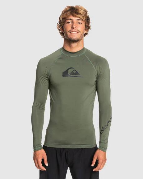 Quiksilver All Time Long Sleeve UPF 50 Rash Vest in Thyme Dark Green XL