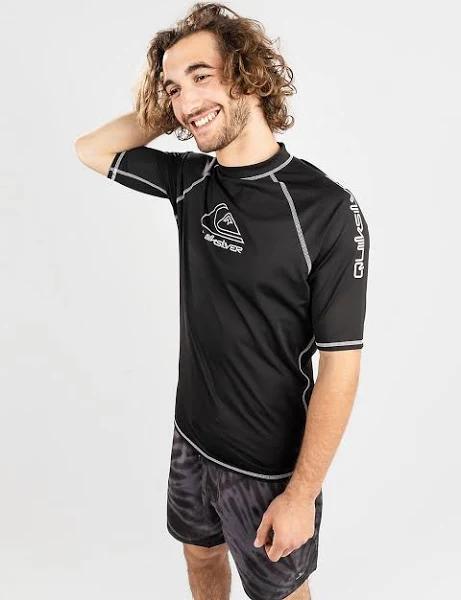 Quiksilver Men's All Time Short Sleeve UPF 50 Rash Guard - Black - Swimoutlet.com