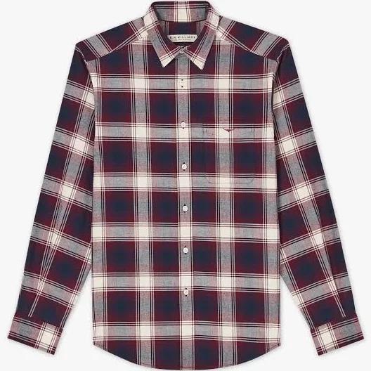 R.M.Williams - Men's Collins Button Down Shirt - Burgundy/Cream - S